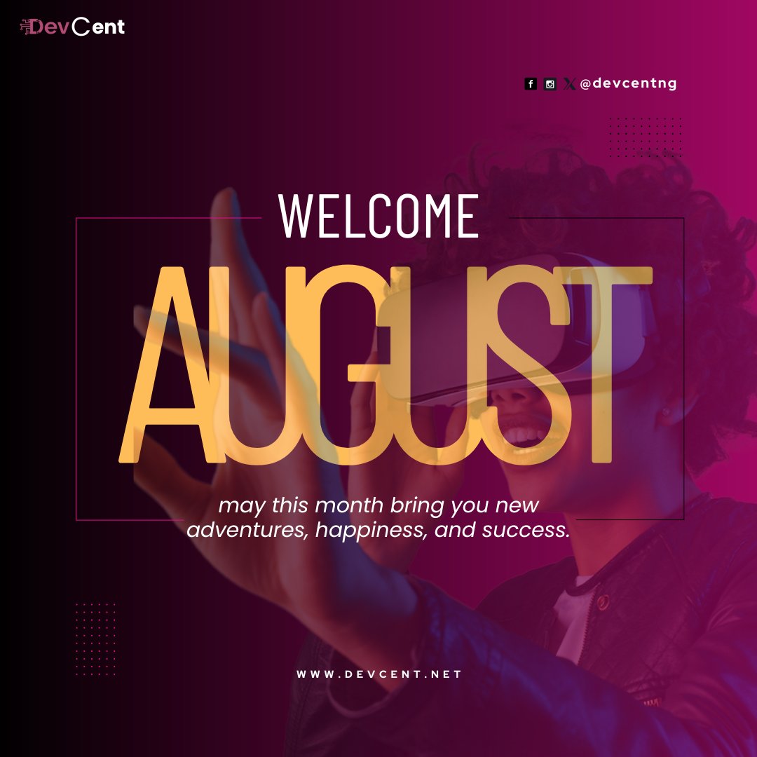 DevcentNg's tweet image. New month, Fresh energy, and Big goals
#HappyNewMonth from the Devcent team!

#DevcentExplains #NigeriaTech #AugustVibes #TechTwitter #HappyNewMonth