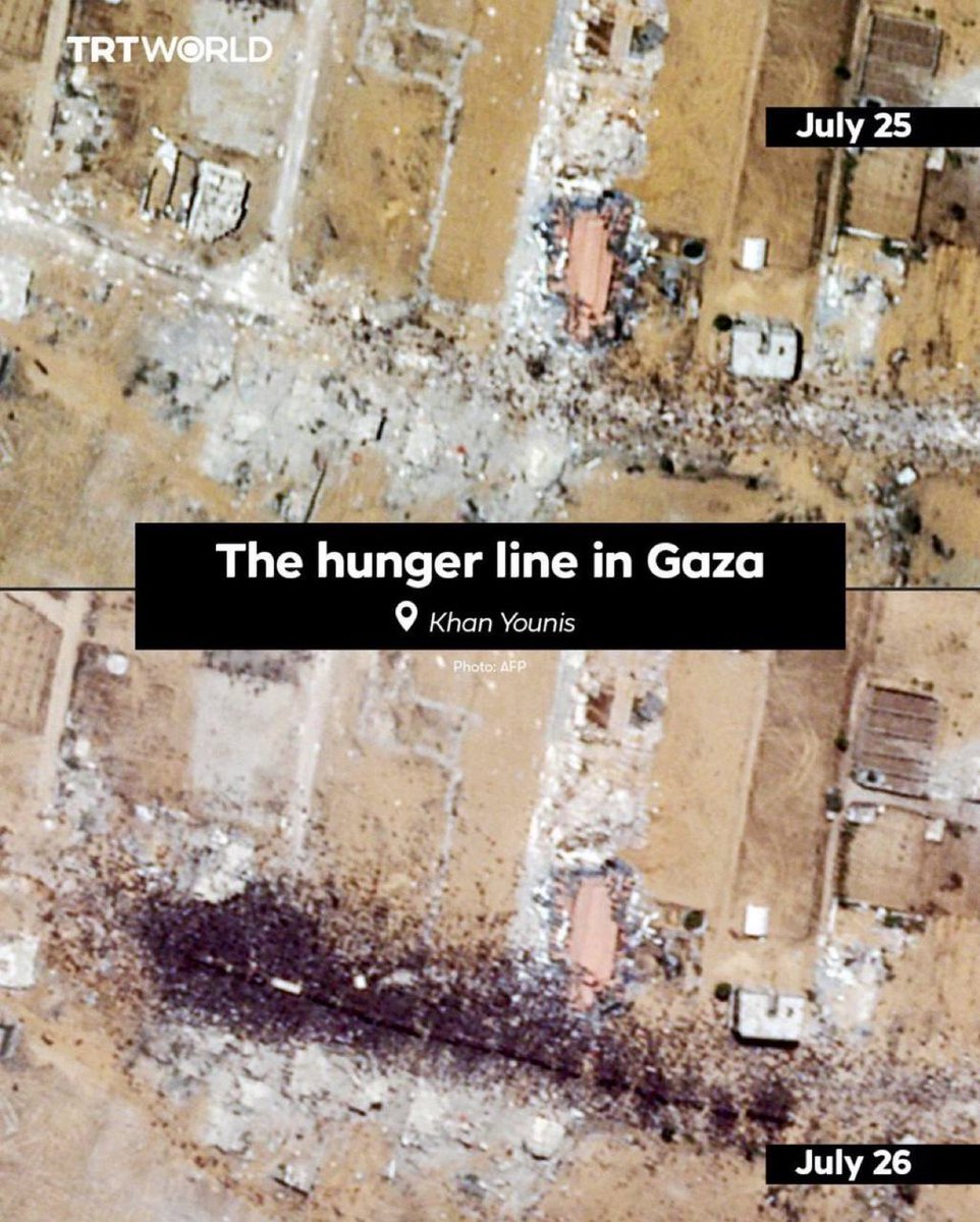Thousands of Palestinians trying to receive aid in Khan Younis region of Gaza were filmed from the air.
This shame is enough for the whole world.

#StopStarvingGaza