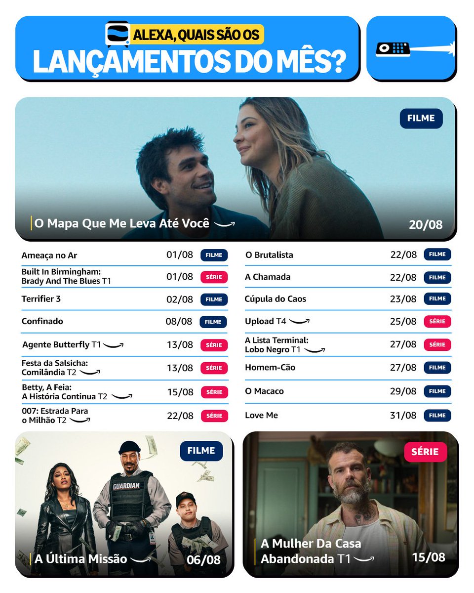 Filmes & Filmes (@filmes_e_filmes) on Twitter photo Confira também as estreias de agosto do <a href="/PrimeVideoBR/">Prime Video Brasil</a>!🔥
Destaque para "O Brutalista", premiado drama dirigido por Brady Corbet, "O Macaco", elogiado terror de Osgood Perkins, e "Love Me", aguardado drama lúdico estrelado por Kristen Stewart e Steven Yeun.❤️🎬 Confira também as estreias de agosto do <a href="/PrimeVideoBR/">Prime Video Brasil</a>!🔥
Destaque para "O Brutalista", premiado drama dirigido por Brady Corbet, "O Macaco", elogiado terror de Osgood Perkins, e "Love Me", aguardado drama lúdico estrelado por Kristen Stewart e Steven Yeun.❤️🎬