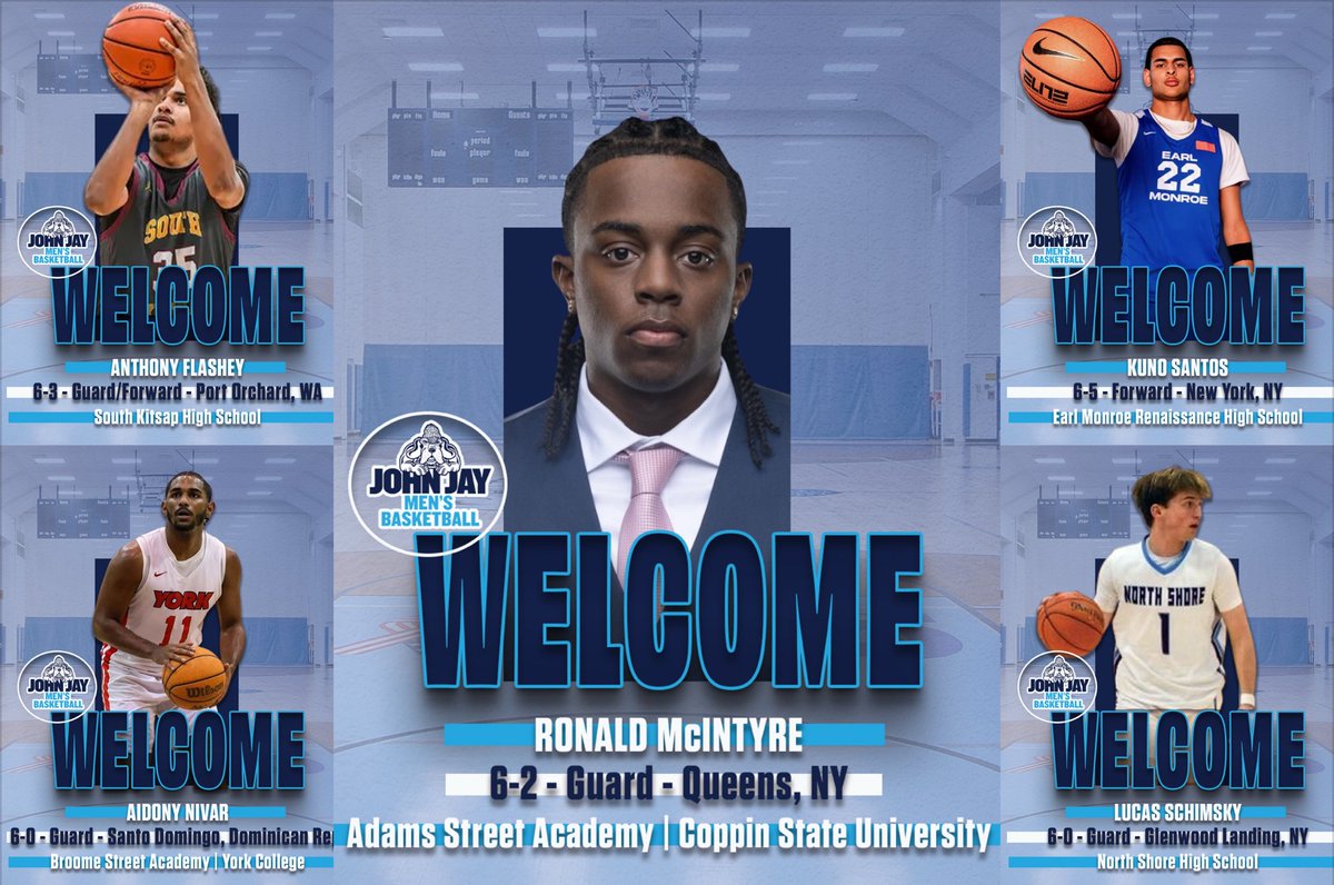 John Jay Athletics (@jjayathletics) on Twitter photo 🏀 | New faces, same mission. Welcome to the newest members of the <a href="/CUNYAC/">CUNY Athletic Conference</a> men’s basketball champions <a href="/JJCMBasketball/">John Jay Basketball</a>
#GoBloodhounds | #BloodhoundNation | #cunyac | #d3hoops 🏀 | New faces, same mission. Welcome to the newest members of the <a href="/CUNYAC/">CUNY Athletic Conference</a> men’s basketball champions <a href="/JJCMBasketball/">John Jay Basketball</a>
#GoBloodhounds | #BloodhoundNation | #cunyac | #d3hoops