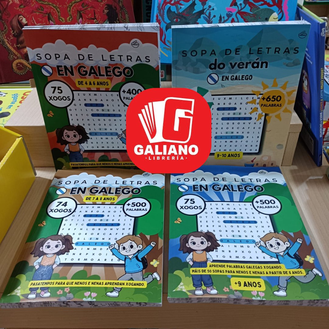 E subimos ata a #libreria Galiano de #Ferrol !

👉Achégate xa á rúa Galiano 28 

Alí podes ver as sopas de letras en #galego no seu interior.

Coñeces algunha #libraria máis onde deberían estar os nosos #pasatempos? ☺️

#engalego #veran #queremosgalego