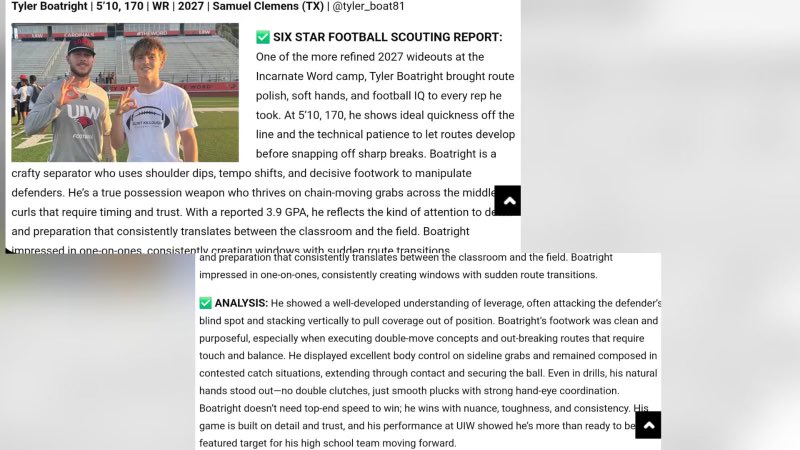 Tyler Boatright (@tyler_boat81) on Twitter photo Thank you to <a href="/sixstarfootball/">Six Star Football | PLUS+</a> for the write up!! Very blessed. <a href="/ClemensBuffsFB/">Clemens Football</a> <a href="/Coach_AHill/">Alan Hill</a> <a href="/Coach_Lyda1/">Logan Lyda</a> <a href="/CoachGatian/">Coach Gatian</a> <a href="/CoachPawelek/">Zack Pawelek 🏈</a> <a href="/AcHood1/">Ac Hood</a> Thank you to <a href="/sixstarfootball/">Six Star Football | PLUS+</a> for the write up!! Very blessed. <a href="/ClemensBuffsFB/">Clemens Football</a> <a href="/Coach_AHill/">Alan Hill</a> <a href="/Coach_Lyda1/">Logan Lyda</a> <a href="/CoachGatian/">Coach Gatian</a> <a href="/CoachPawelek/">Zack Pawelek 🏈</a> <a href="/AcHood1/">Ac Hood</a>