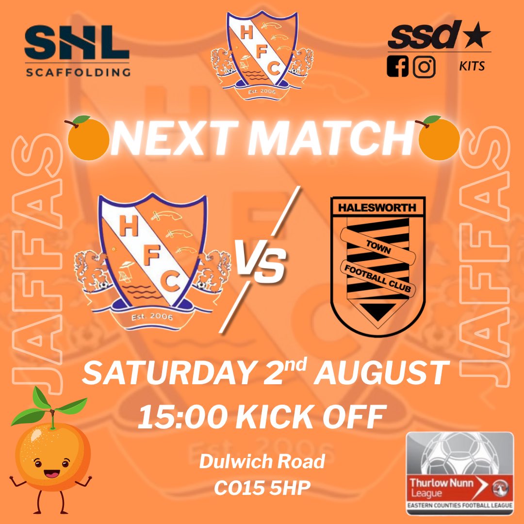 HOLLAND FC (@mightyholland) on Twitter photo 🍊FIRST GAME OF THE SEASON🔥
Pre Season done ✅ We now turn our attention to league action!
🆚 <a href="/HalesworthClub/">Halesworth Town Football Club</a>
📆 Saturday 2nd August
📍 Dulwich road, CO15 5HP
🕒 KO: 3PM
🎟️ £7 Adults | £5 concessions | U12s FREE
Let’s get a big crowd over to support the Jaffas🍊🔥 🍊FIRST GAME OF THE SEASON🔥
Pre Season done ✅ We now turn our attention to league action!
🆚 <a href="/HalesworthClub/">Halesworth Town Football Club</a>
📆 Saturday 2nd August
📍 Dulwich road, CO15 5HP
🕒 KO: 3PM
🎟️ £7 Adults | £5 concessions | U12s FREE
Let’s get a big crowd over to support the Jaffas🍊🔥