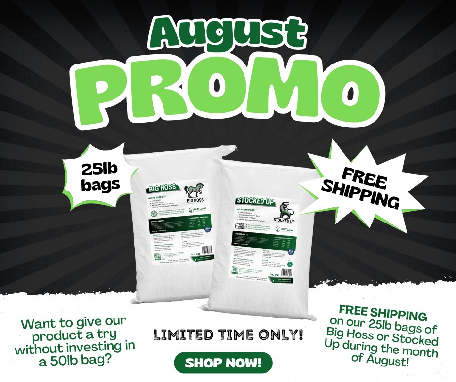Great chance to try our premium flax-based Big Hoss/Stocked Up animal supplements. Equine/cattle/sheep/goats/llamas/alpacas/dairy &amp; more. You won't be disappointed with the numerous benefits our products offer. Visit Outlaw-Nutrition.com for more info or to place your order.