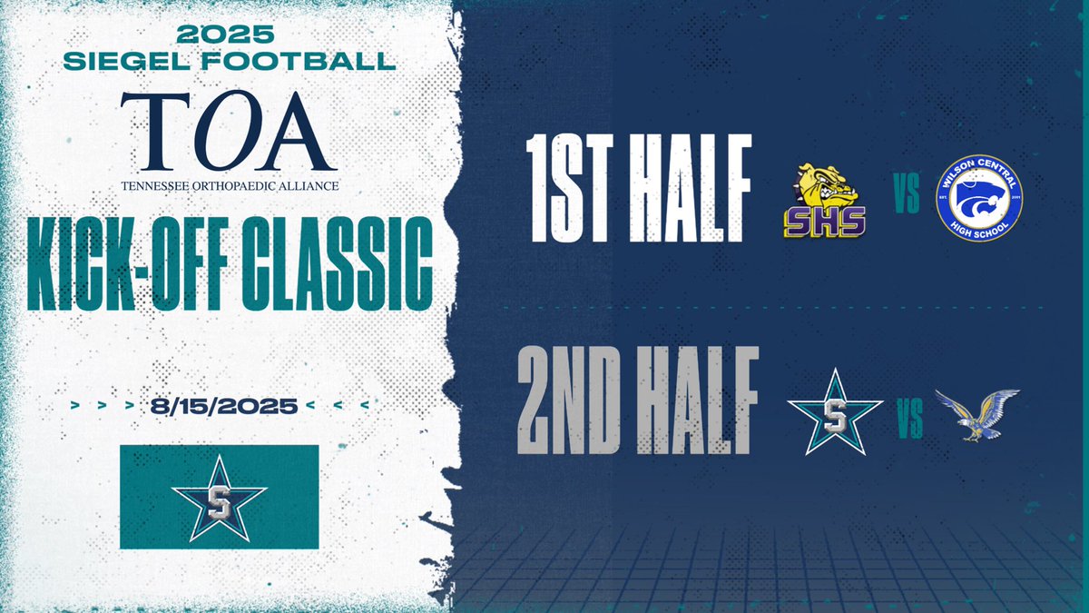 Tickets for the 2025 TOA Football Kick-off Classic at Siegel High School are on sale now. Use the link to save: Pre-Sale tickets are $5 online until 8/14 &amp; $10 at the gate. 

<a href="/smyrnafootball/">Smyrna High Football</a> <a href="/ShelbyvilleFB/">Shelbyville Football</a> <a href="/Dub_C_Football/">Central Football</a> <a href="/SiegelAthletics/">Siegel Athletics</a> 

events.hometownticketing.com/boxoffice/sieg…
