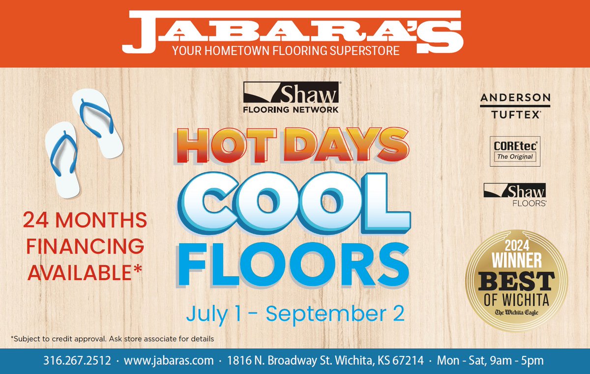 Its Hot Days, Cool Floors at Jabara's with 24 month financing and discounted materials in every department! - mailchi.mp/jabaras.com/ho…
