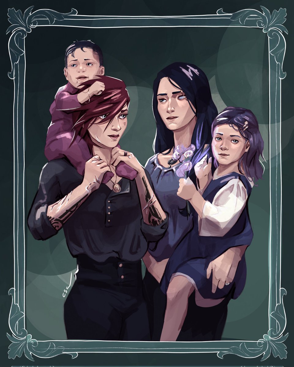 my fiancé and i commissioned <a href="/Qvert_ymus/">Qvert</a> for our caitvi witcher au (with their girls baby ciri and willow!) and we love it so much we couldn't gatekeep it, so here it is 🤭