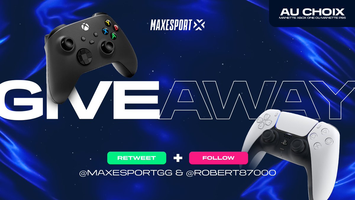 🚨 GIVEAWAY  🚨

Nouveau mois, nouveau giveaway avec le poto <a href="/robert87000/">Robert87000 FIFA</a> pour vous faire gagner la manette de votre choix 🎁

Pour participer :    
✅Follow <a href="/MaxEsportGG/">MAXESPORT</a> &amp; <a href="/robert87000/">Robert87000 FIFA</a>
🔄 RT ce post   

TAS le 20 aout