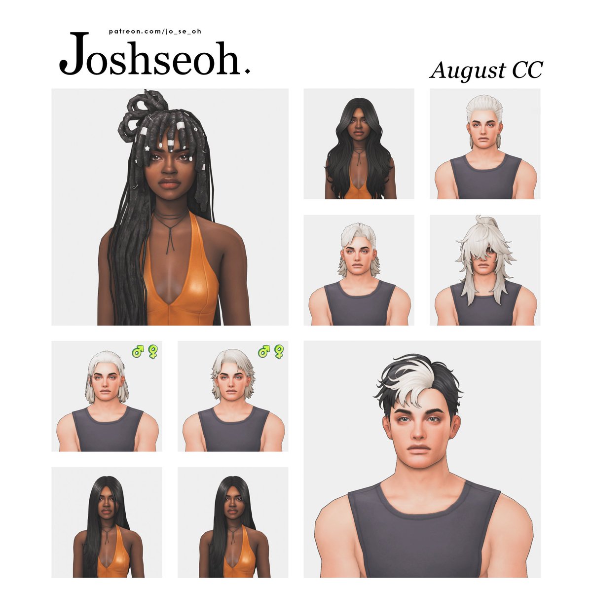 joshseoh's tweet image. August 2025 CC ✨

Here's the line-up for this month's CC!

Be a patron of the Supporter Silver/Gold/Gold Plus tier to gain early access!

Each hair CC will be posted throughout the month! #TheSims4