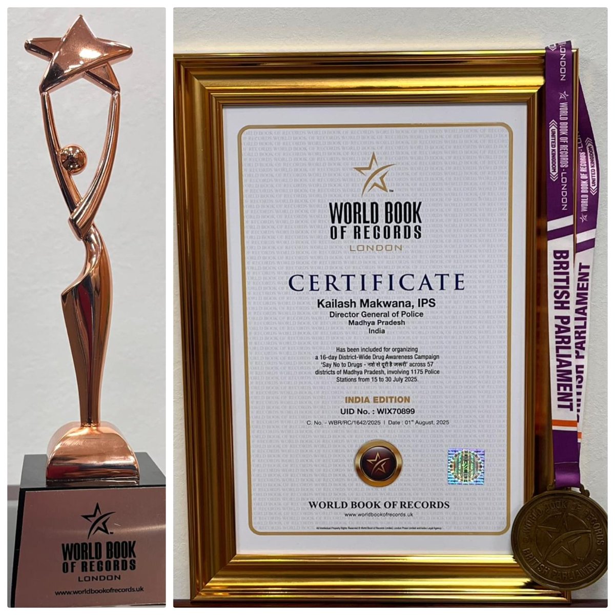 ✨ "#नशे_से_दूरी_है_जरूरी " अभियान को World Book of Records (UK) द्वारा अंतरराष्ट्रीय मान्यता मिलना, मध्यप्रदेश पुलिस, सहयोगी संस्थाओं और पूरे प्रदेश के लिए
गर्व और प्रेरणा का विषय है।
#SayNoToDrugs 
#NashaMuktMP #MANAS
#mppolice