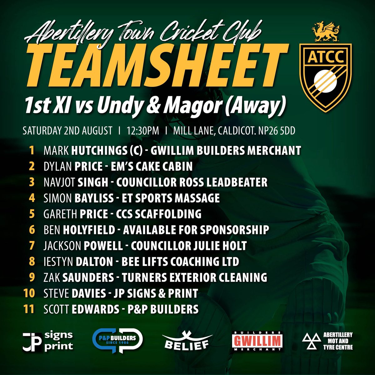 Abertillery Town Cricket Club (@abertillerytcc) on Twitter photo How we line up for our 1st XI fixture away to <a href="/UndyAndMagorCC/">Undy & Magor CC</a> tomorrow afternoon π
#ATCC #ACG #ThePark How we line up for our 1st XI fixture away to <a href="/UndyAndMagorCC/">Undy & Magor CC</a> tomorrow afternoon π
#ATCC #ACG #ThePark