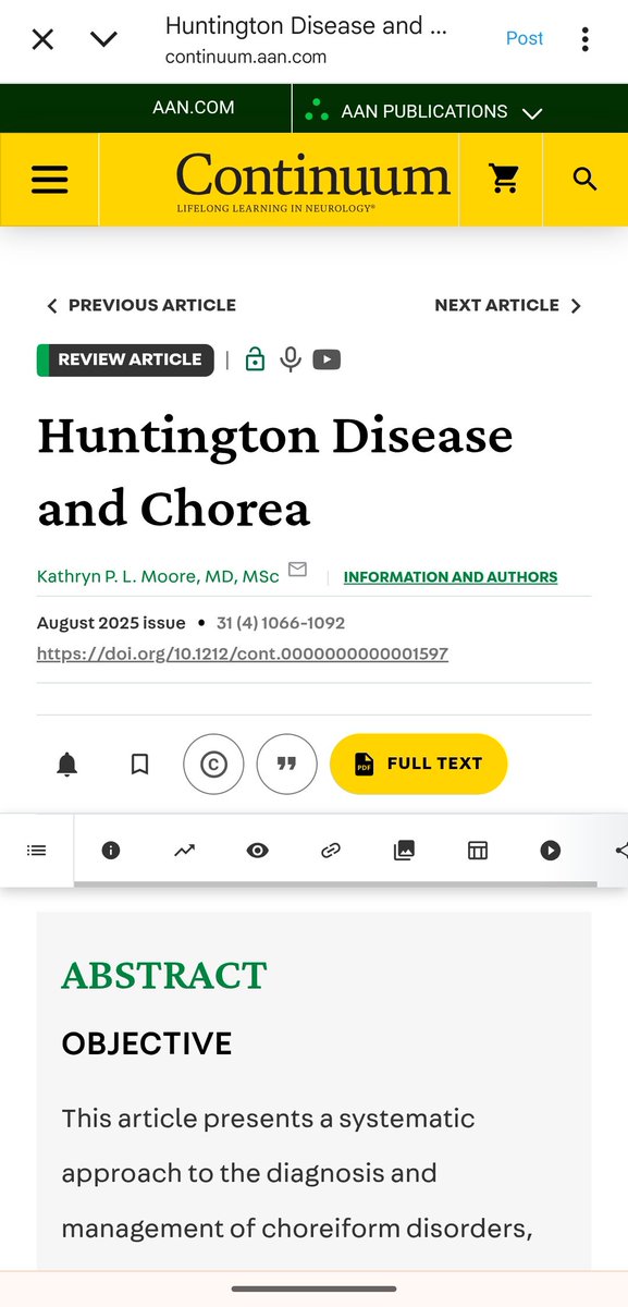 Katie Moore, MD MSc (@katiepmooremd) on Twitter photo Don't let an understanding of Chorea and Huntington disease dance away from you.
Thank you <a href="/MichaelOkun/">Michael Okun</a> and <a href="/LyellJ/">Lyell Jones MD</a> for the opportunity to contribute to the <a href="/ContinuumAAN/">Continuum: Lifelong Learning in Neurology</a> 2025 Movement Disorders issue.
Link: continuum.aan.com/doi/10.1212/co… Don't let an understanding of Chorea and Huntington disease dance away from you.
Thank you <a href="/MichaelOkun/">Michael Okun</a> and <a href="/LyellJ/">Lyell Jones MD</a> for the opportunity to contribute to the <a href="/ContinuumAAN/">Continuum: Lifelong Learning in Neurology</a> 2025 Movement Disorders issue.
Link: continuum.aan.com/doi/10.1212/co…