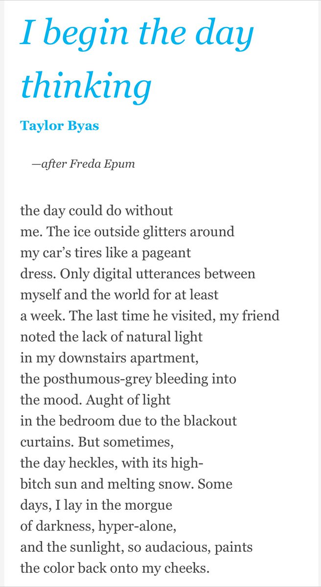 Randall Mann (@randallmannpoet) on Twitter photo I’m thrilled to be curating Poem-a-Day for August <a href="/POETSorg/">Academy of American Poets</a>. We are kicking the month off with <a href="/TaylorByas3/">Dr. Taylor Byas, Ph.D.</a>. I love the melancholic enjambment and hard-won hope of this piece. 🥹❤️ I’m thrilled to be curating Poem-a-Day for August <a href="/POETSorg/">Academy of American Poets</a>. We are kicking the month off with <a href="/TaylorByas3/">Dr. Taylor Byas, Ph.D.</a>. I love the melancholic enjambment and hard-won hope of this piece. 🥹❤️