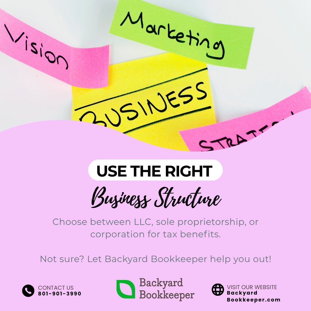 bkydbookkeeper's tweet image. The right business structure = less tax, more protection, better growth. 💡

Not sure where to start? We can help set you up for success—LLC, S-Corp, or Sole Prop.

📞 801-901-3990
🌐 BackyardBookkeeper.com

#SmallBusinessHelp #BookkeepingPros