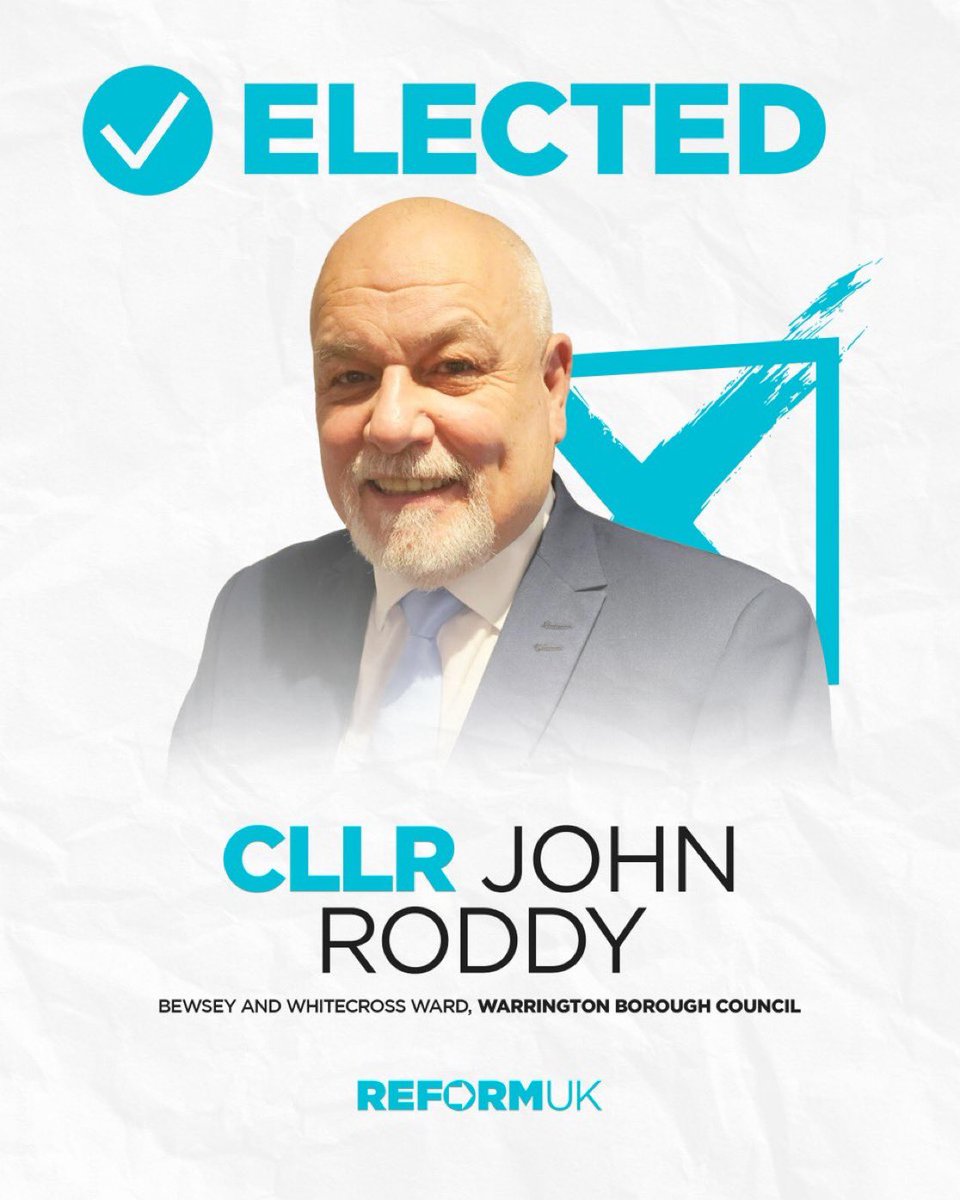 ReformDaily_'s tweet image. 🎉 Huge congratulations to newly elected Reform Councillor John Roddy - taking the seat from Labour last night!

If you vote Reform, you get Reform. 🇬🇧

#ReformUK #LocalElection #Victory