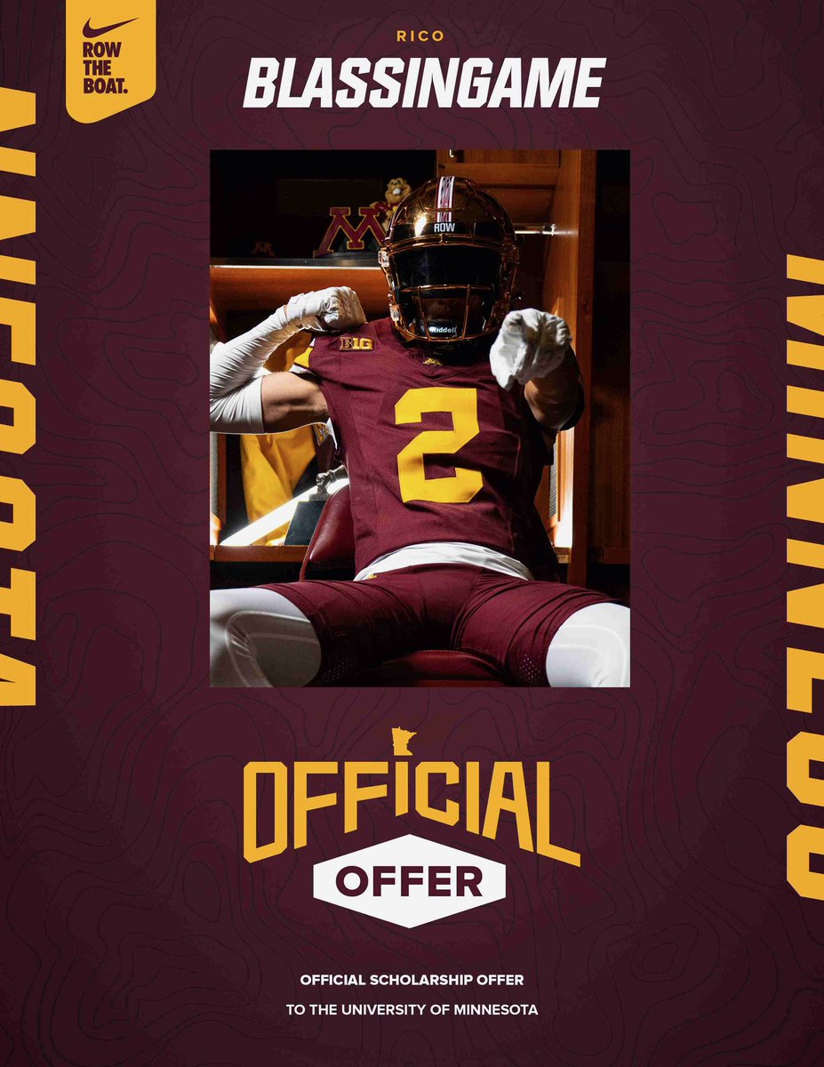 3⭐️ WR Rico Blassingame (@ricoblass2026) on Twitter photo Blessed to receive my official offer!! #RTB #GoGophers🛶 <a href="/GopherFootball/">Minnesota Football</a> <a href="/CoachMGSimon/">Matt Simon</a> <a href="/Coach_Fleck/">P.J. Fleck</a> Blessed to receive my official offer!! #RTB #GoGophers🛶 <a href="/GopherFootball/">Minnesota Football</a> <a href="/CoachMGSimon/">Matt Simon</a> <a href="/Coach_Fleck/">P.J. Fleck</a>