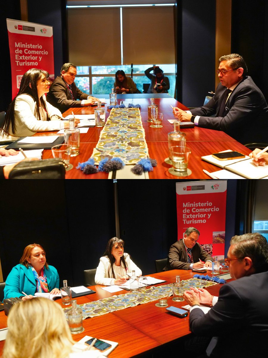 🤝 El ministro de Turismo, @MateoEstrella, mantuvo una reunión de trabajo con la ministra de Comercio Exterior y Turismo de Perú, Úrsula Desilú León.🧵