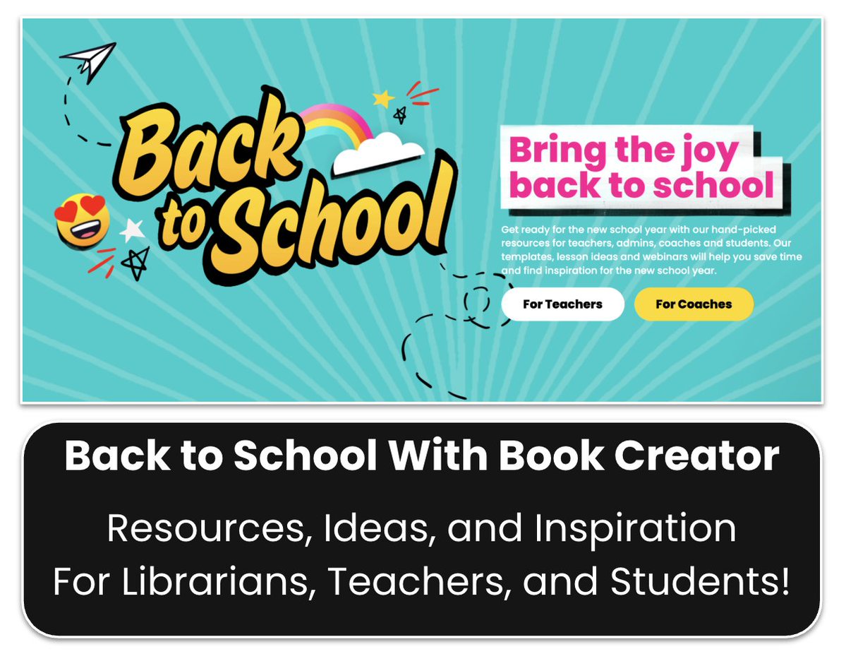Shannon McClintock Miller (@shannonmmiller) on Twitter photo It's back-to-school time and my go-to resource is <a href="/BookCreatorApp/">Book Creator Team</a> Back to School hub. 🌈😍☀️
It is filled with wonderful resources for librarians, teachers, coaches, and students, as we bring the joy back to school in a big way this year. 🥳
I know you’ll find so many things to It's back-to-school time and my go-to resource is <a href="/BookCreatorApp/">Book Creator Team</a> Back to School hub. 🌈😍☀️
It is filled with wonderful resources for librarians, teachers, coaches, and students, as we bring the joy back to school in a big way this year. 🥳
I know you’ll find so many things to