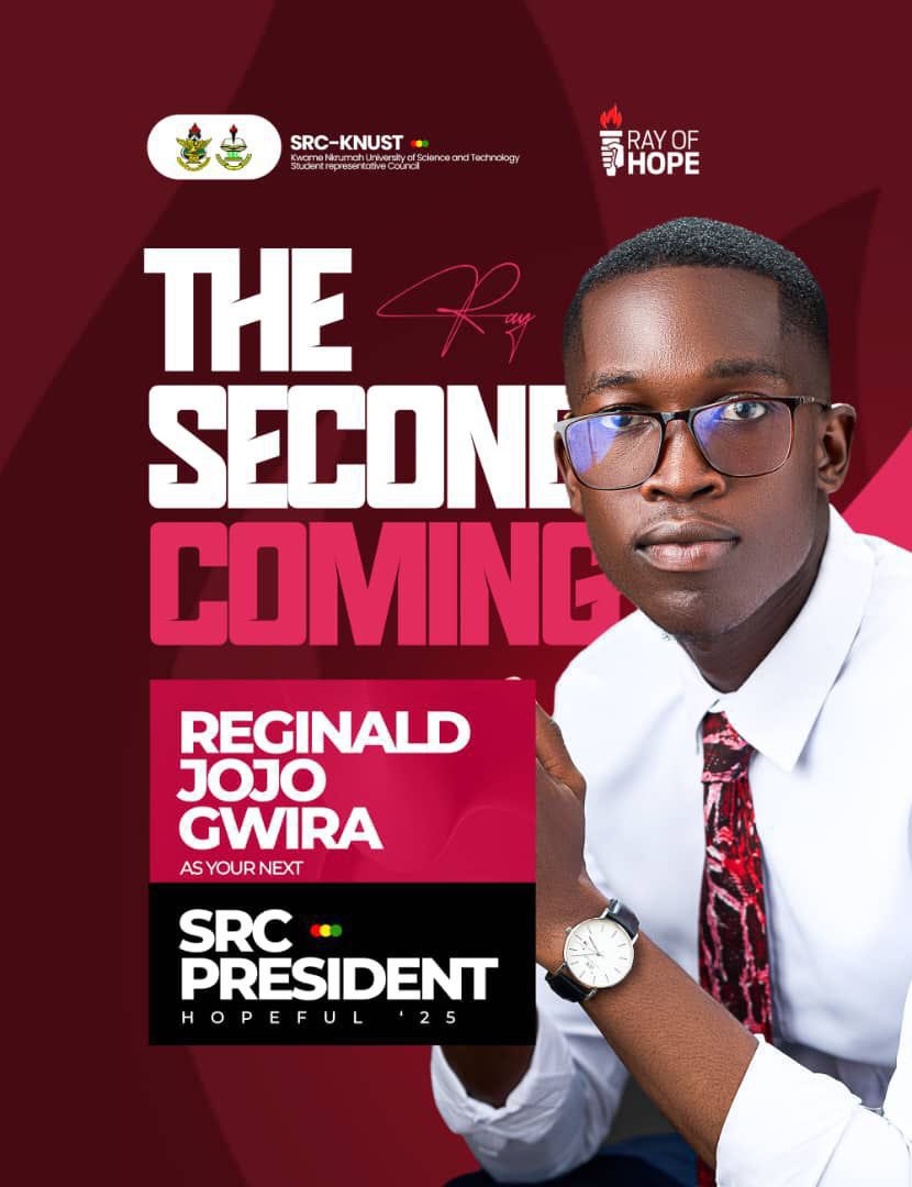With a total vote of 12943, Master Jojo Reginald Gwira is declared the 65th KNUST SRC President  for the 2025/26 academic year.

#JOJO4SRC