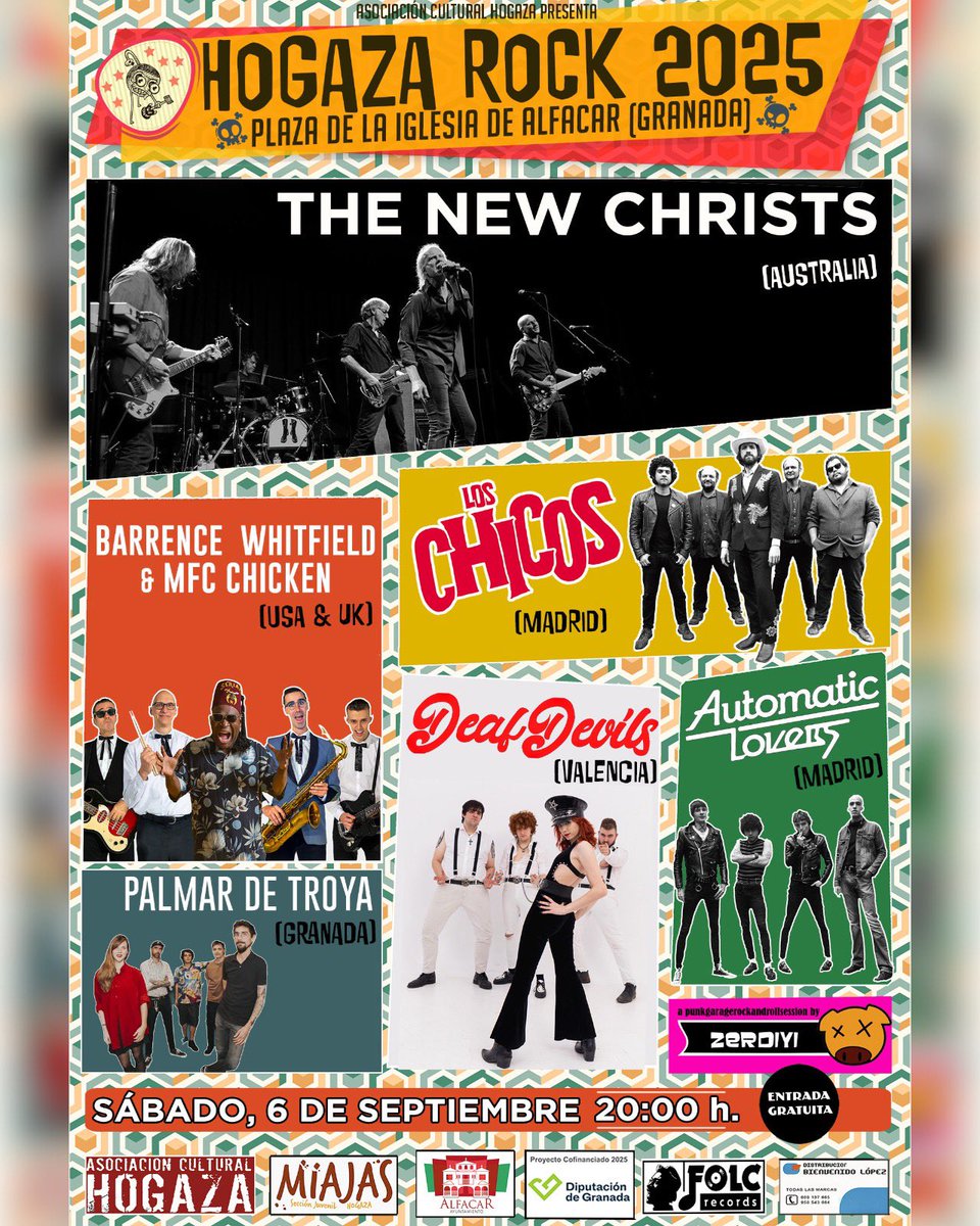¡Vuelve el Hogaza Rock a Alfácar!
Sábado 6 de septiembre, 20:00 h
Con The New Christs, Los Chicos, Barrence Whitfield y muchas más.
Música en directo, entrada gratuita y mucho rock.
#Granadallenadevida