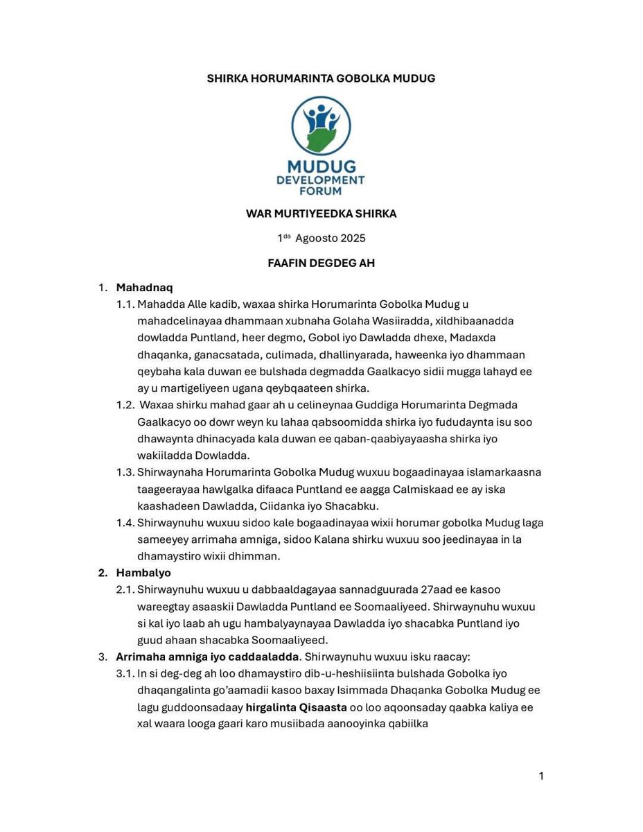 m_baldho's tweet image. Alxamdullillaah! Waxaa si nabad ah noogu soo idlaaday shirweynihii Horumarinta Gobolka Mudug, oo la baxay MIDEEYE. Gunaanadka shirku wuxuu ku soo aaday 27 sano sanadguuradii Yagleeliddii Puntland. Hanbalyo dhammaan.