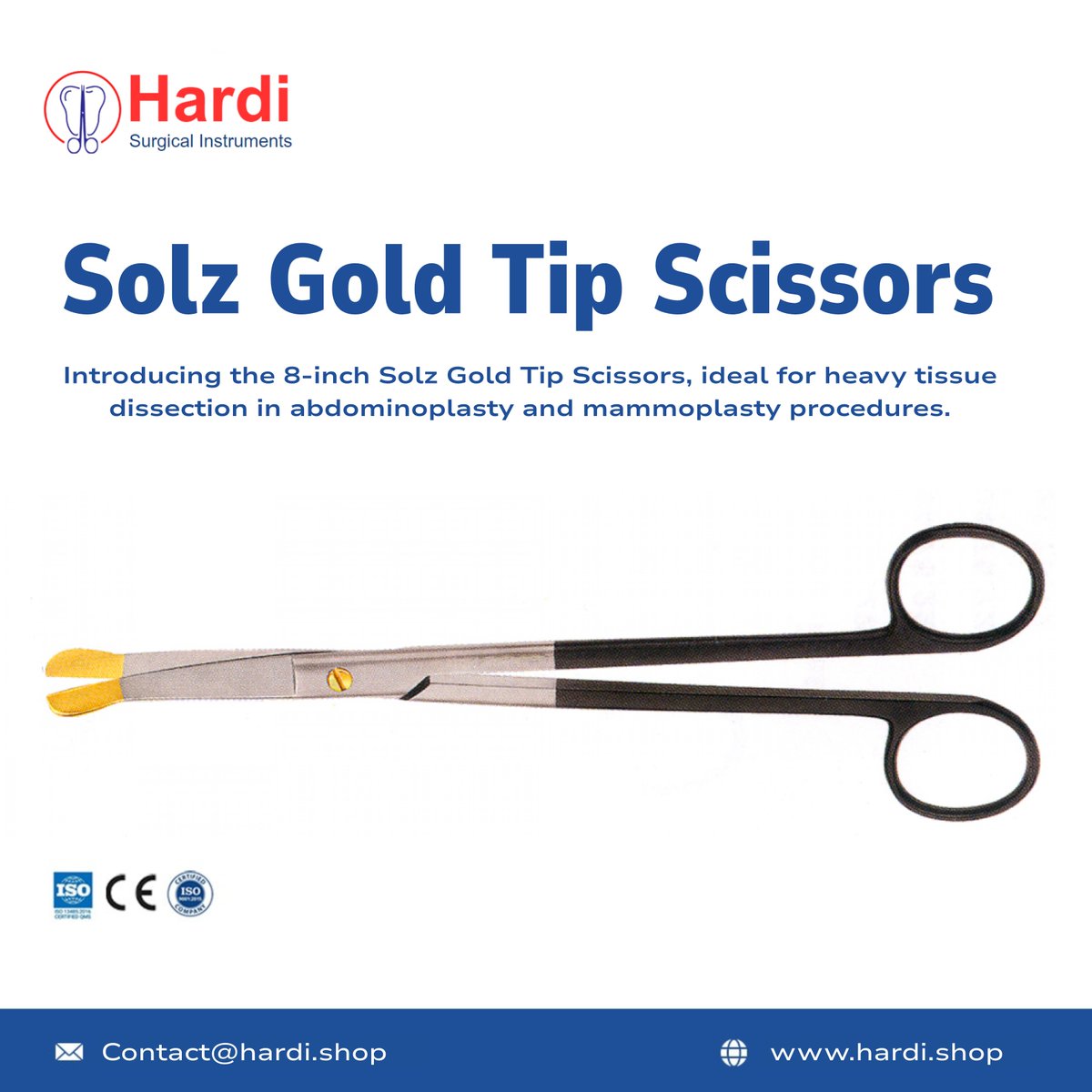 hardishop's tweet photo. Solz Gold Tip Scissors, 8" Curved — Designed for heavy tissue dissection in abdominoplasty and mammoplasty. 
🛒 Shop now: https://t.co/BJZLkHcZfN

#GoldTipScissors #SurgicalScissors #PlasticSurgeryTools #AbdominoplastyInstruments #MammoplastyTools https://t.co/PhTc52VXJs