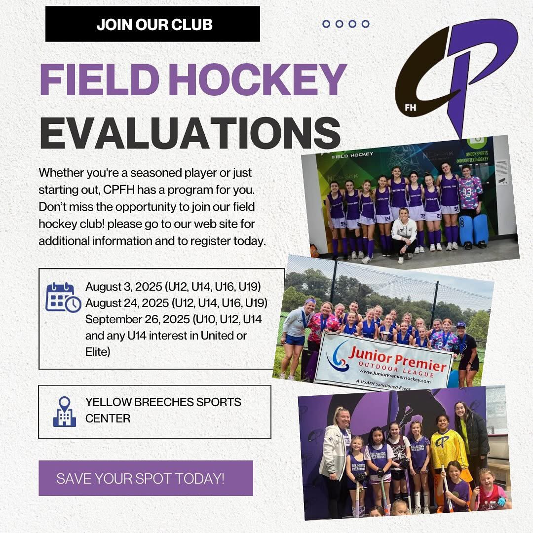 August is here! It also means winter evals are here! We have several dates you can attend! Don’t forget to sign up - link below, email for more details! 

centralpennfieldhockey.leagueapps.com/events/4645516…