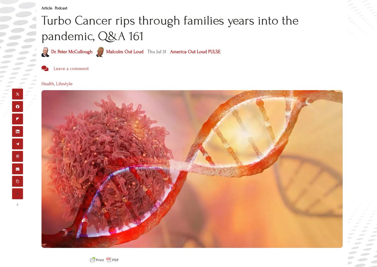 Turbo Cancer rips through families years into the pandemic, Q&amp;A 161

America Out Loud PULSE, Dr. Peter McCullough, Malcolm Out Loud Thu Jul 31, 2025.  <a href="/OutLoudNews/">America Out Loud News</a> <a href="/MalcolmOutLoud/">Malcolm Out Loud</a> <a href="/simon_troupe/">Simon Troupe, MPH</a> <a href="/McCulloughFund/">McCullough Foundation</a> <a href="/NathanMeadPhD/">M. Nathaniel Mead, MSc, PhD</a> <a href="/CPriceRogers/">Claire Rogers</a> <a href="/KirstinCosgrove/">Kirstin Cosgrove</a> <a href="/BreCraven_PA/">Breanne Craven PA-C</a>