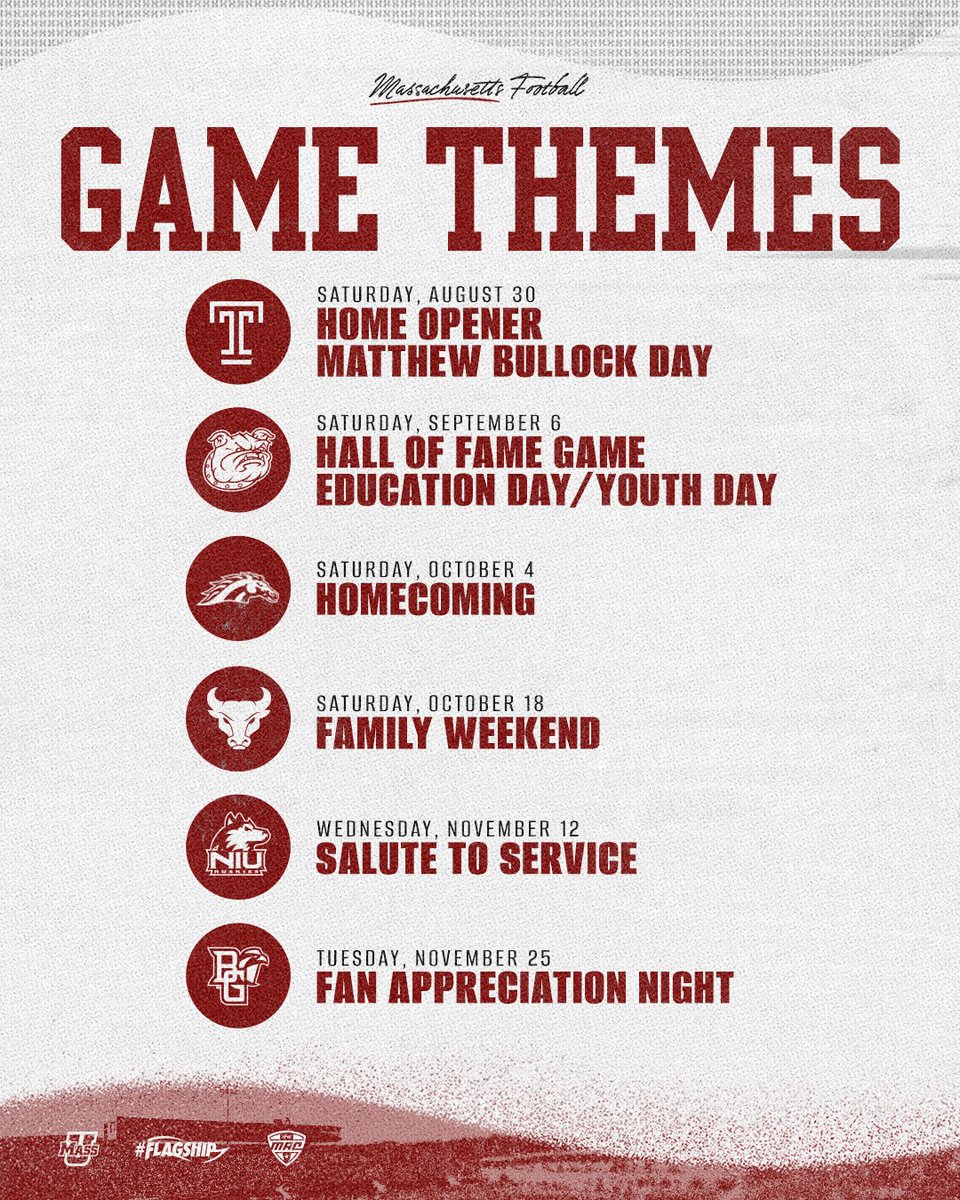 UMass Athletics (@umassathletics) on Twitter photo Home football this month π
The game themes for <a href="/UMassFootball/">UMass Football</a>βs home slate ‡οΈ
ποΈ umassathletics.com/STMFootball
#Flagship π© Home football this month π
The game themes for <a href="/UMassFootball/">UMass Football</a>βs home slate ‡οΈ
ποΈ umassathletics.com/STMFootball
#Flagship π©