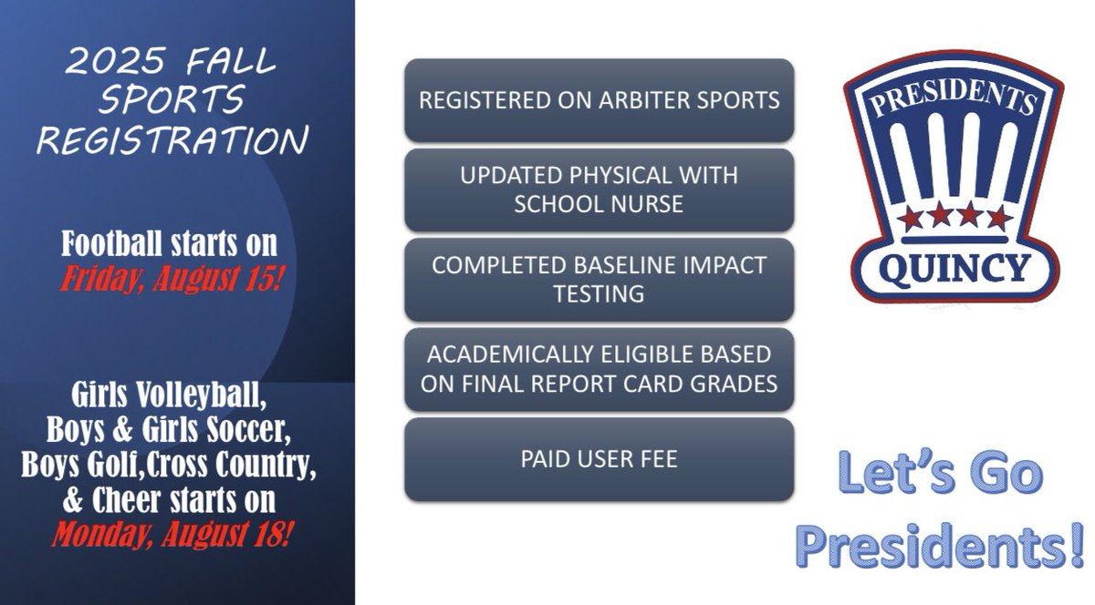 Officially two weeks away from the start of our Fall Sports season!! Have you completed all the required steps to participate? Looking forward to seeing our student-athletes competing again soon!