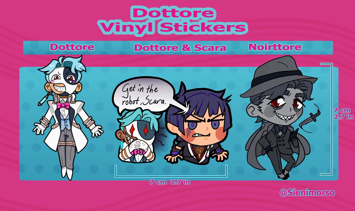 Lol I logged in just to inform y'all that I have Dottore merch! I've got stickers and charms :D Noirttore included yay 🎉🎉
You can find them on my etsy: etsy.com/shop/Sienimorso
So please support your local small dottore artist if you can uvu
#dottore #GenshinImpact