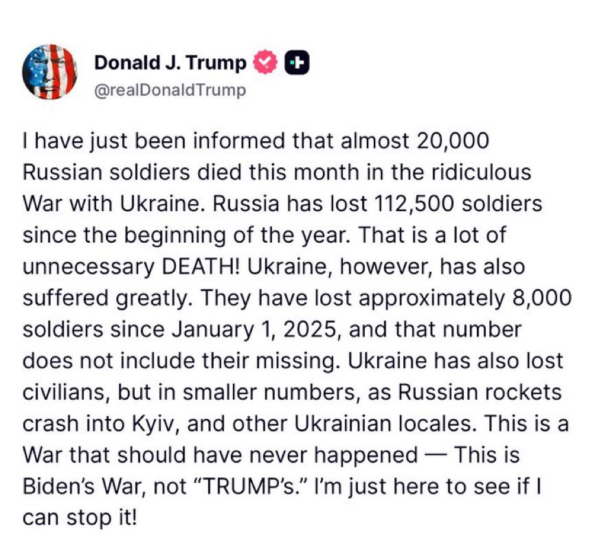 🚨 Ukraine/Russia

“This is Biden’s war, not TRUMP’S, I am just here to see if I can stop it” - Trump