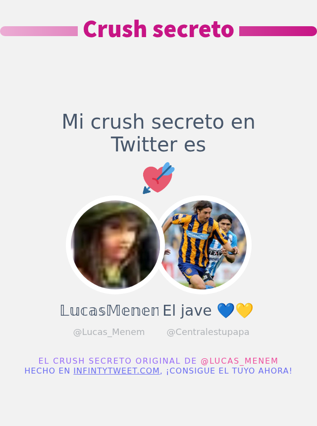 ๐๐ฆ๐๐๐ค๐๐๐๐๐ใโฑ (@lucas_menem) on Twitter photo Mi crush secreto en Twitter es <a href="/Centralestupapa/">El jave ๐๐</a>
โก๏ธ infintytweet.me/secret-crush?lโฆ Mi crush secreto en Twitter es <a href="/Centralestupapa/">El jave ๐๐</a>
โก๏ธ infintytweet.me/secret-crush?lโฆ