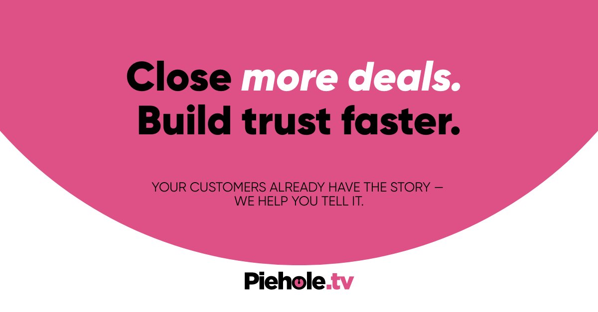 Trust sells. Your next customer doesn’t need a pitch - they need proof.

We help SaaS &amp; tech teams turn happy clients into content that converts.

🎥 Wanna learn more? Book a call calendly.com/pieholetv/30min 

#B2BMarketing #CustomerStories #SaaSContent #TestimonialVideo