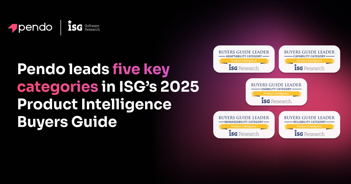 Pendo has been recognized in the 2025 <a href="/ISG_News/">ISG</a> Buyers Guide™ for Product Intelligence!

This recognition highlights the powerful role Pendo plays in helping organizations turn data into actionable insights through product intelligence. Read the report: bit.ly/476X0Lk