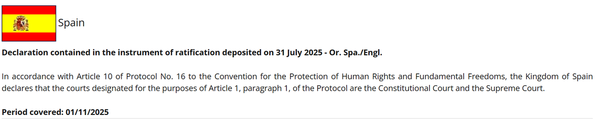 coe_esp's tweet photo. El Tribunal Constitucional y el Tribunal Supremo podrán solicitar opiniones consultivas al Tribunal Europeo de Derechos Humanos, según la declaración realizada por España en el instrumento de ratificación del Protocolo 16 al Convenio Europeo DDHH. #TEDH

👉https://t.co/kzOaqrKxMh https://t.co/qoxaaB9UJN