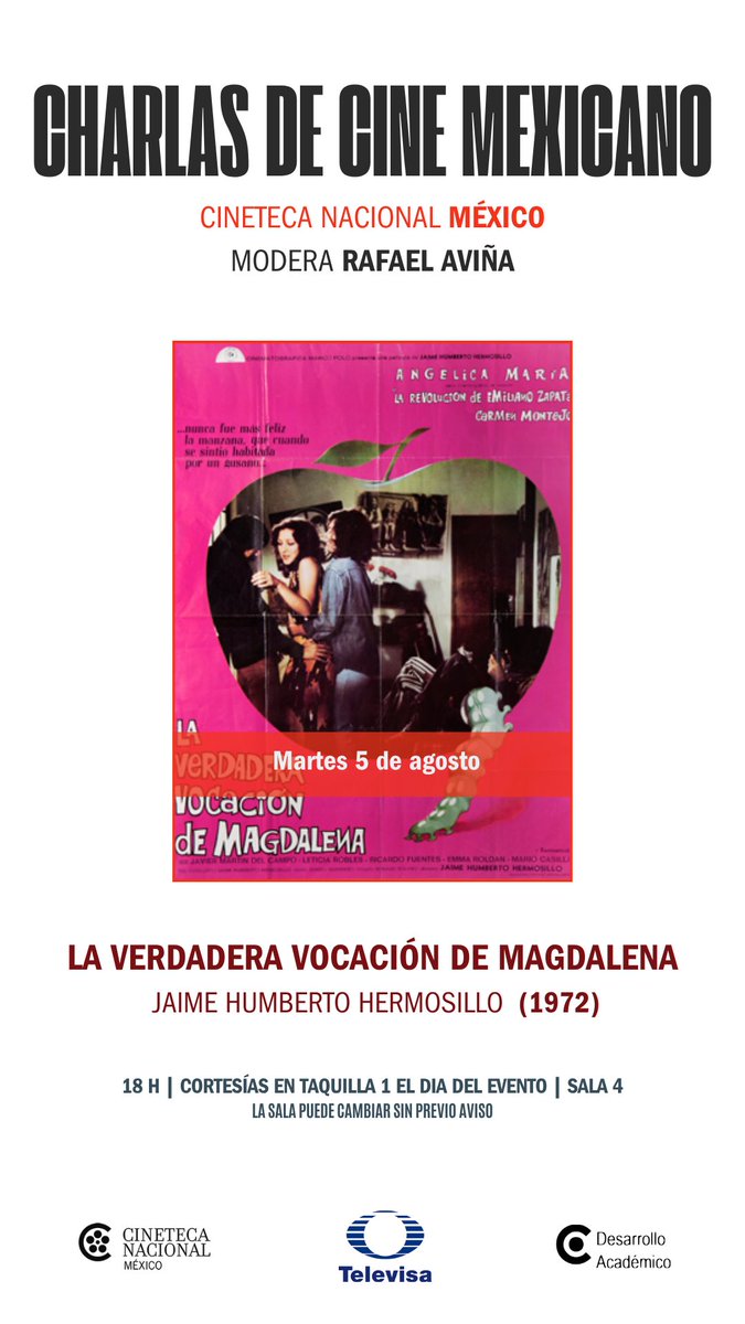 Las funciones gratuitas de cine mexicano continúan en nuestras sedes, ¿Nos acompañas? 🇲🇽🎞️

#CinetecadelasArtes 🟣
🎬: CUENTO DE HADAS PARA DORMIR COCODRILOS (Ignacio Ortiz, 2002)
Con presencia del director de la cinta.
📅: Martes 5 de agosto
⏰: 17h

#CinetecaNacionalMéxico 🔴