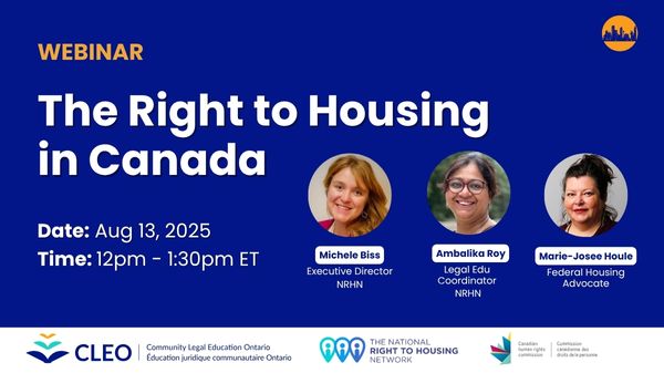 🔔EVENT: Housing is a human right in Canada, but what does this mean in practice? On Wed, Aug 13, learn about our govt's legal obligations to uphold your #Right2Housing &amp; how you can claim it. 

➡️RSVP here: loom.ly/cCYvQOc

<a href="/CLEOConnect/">CLEO Connect</a> @housinglogement <a href="/Michele_Biss/">Michele Biss</a>