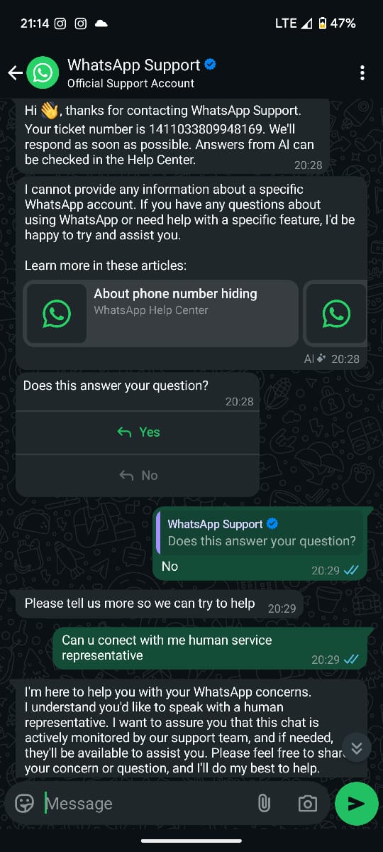 NishanthKR18's tweet photo. My WhatsApp account was banned without any reason by this big community.
I tried reaching support through the app — only chatbot replies.
Emailed too, but got just system-generated responses.
From such a big platform, I expected better. Really disappointed with @WhatsApp support https://t.co/ctdtYewYPi