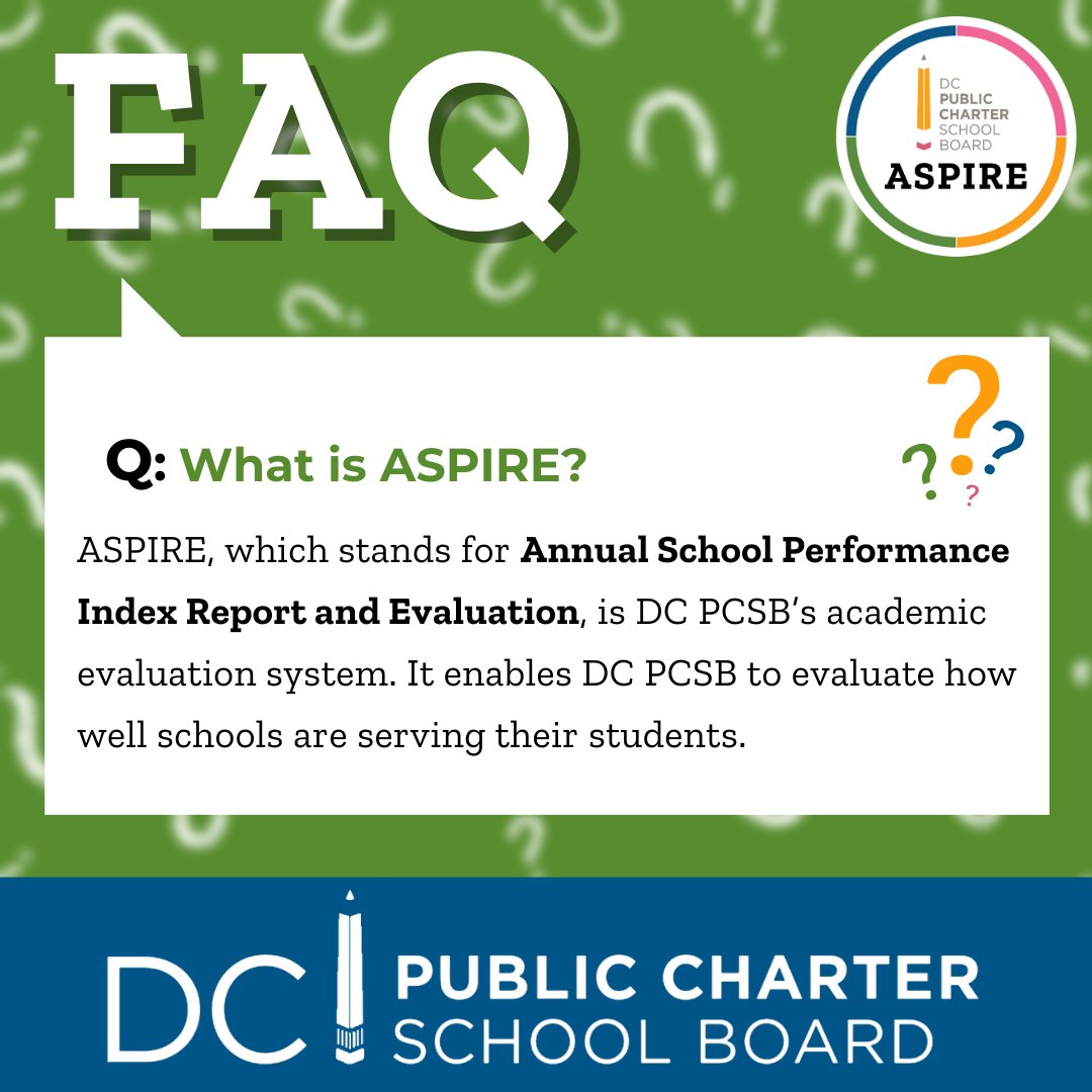 As we gear up for the school year, it's important for the public to be aware of our academic evaluation system, ASPIRE! Schools will be evaluated on multiple categories to ensure they’re providing a quality education to scholars in DC. #DCCharterProud