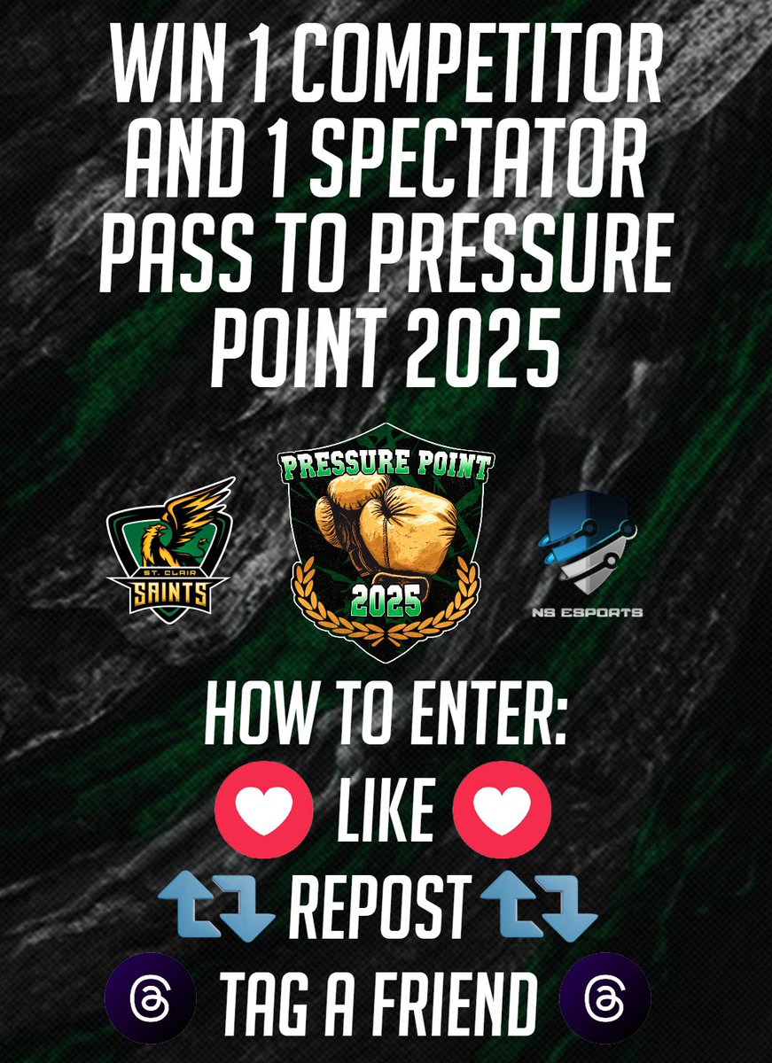 St. Clair Saints (@saintsgamingca) on Twitter photo We're giving away 2 passes to Pressure Point 2025! To enter the giveaway:
β₯οΈ Follow @saintsgamingca & @nostyleesports
β»οΈ Retweet
π§βπ€βπ§ Tag a friend to bring
Winner will get a free competitor pass along with a spectator pass to bring a friend! Winner will be drawn in two days ποΈ We're giving away 2 passes to Pressure Point 2025! To enter the giveaway:
β₯οΈ Follow @saintsgamingca & @nostyleesports
β»οΈ Retweet
π§βπ€βπ§ Tag a friend to bring
Winner will get a free competitor pass along with a spectator pass to bring a friend! Winner will be drawn in two days ποΈ