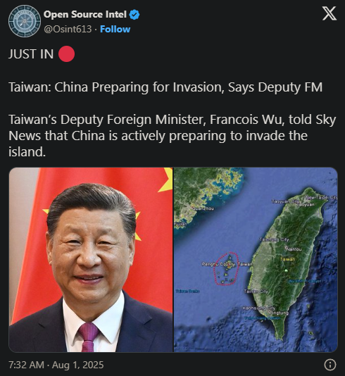 MidniteF0x's tweet image. 🚨URGENT: China may invade Taiwan - home to TSMC, which makes ~99% of the world’s cutting-edge AI chips for Nvidia, AMD, Apple &amp;amp; more. Lose Taiwan, and the U.S. loses its AI edge; China wins the race to AGI. Without Taiwan’s fabs, global AI grinds to a halt!