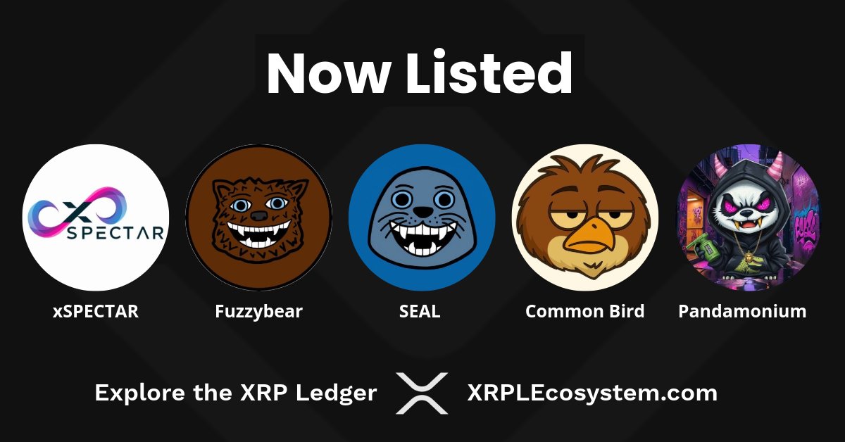 XRPLEco's tweet photo. Five new XRP #NFT projects have been listed on the XRPL Ecosystem! 🚀🌐

Warm welcome to @xSPECTAR, @fuzzy_xrp, @seal_xrp, @CommonBird_XRPL, and @SodalitePROMO! 🙌

🔁 Like + RT to show these projects some love! https://t.co/Rvsqkj02Bg