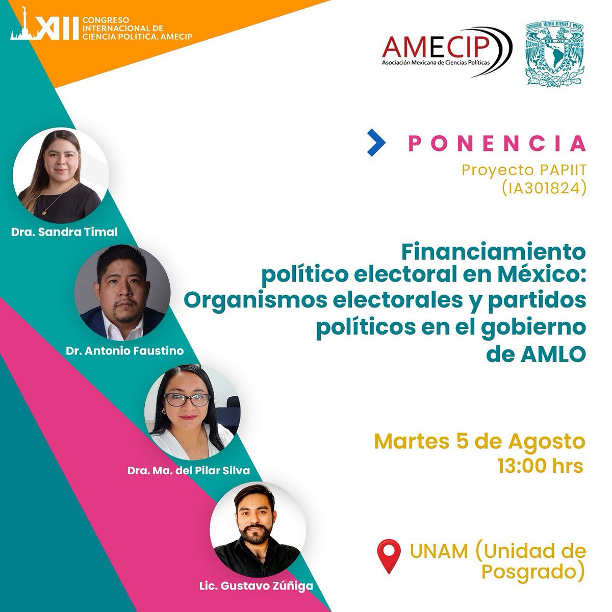Gustavo Zúñiga (@gustavozunigac) on Twitter photo Nos vemos el día martes en el Congreso <a href="/AmecipOficial/">AMECIP_Oficial</a>, para hablar del financiamiento político electoral en México. Una trabajo referente al Proyecto PAPIIT IA301824 coordinado por el Dr. <a href="/anfaustino88/">Antonio Faustino</a> en la #UNAM.
Participan las Dras. <a href="/sandra_timal/">Sandra Timal</a> y Ma. del Pilar Silva. Nos vemos el día martes en el Congreso <a href="/AmecipOficial/">AMECIP_Oficial</a>, para hablar del financiamiento político electoral en México. Una trabajo referente al Proyecto PAPIIT IA301824 coordinado por el Dr. <a href="/anfaustino88/">Antonio Faustino</a> en la #UNAM.
Participan las Dras. <a href="/sandra_timal/">Sandra Timal</a> y Ma. del Pilar Silva.