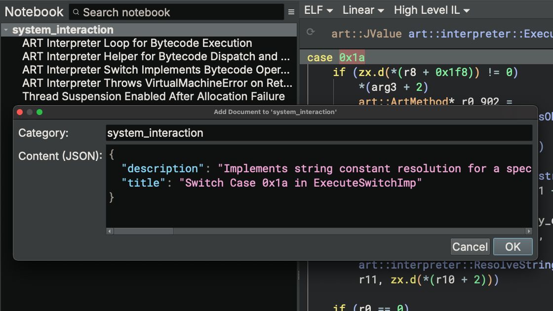 Vector 35 (@vector35) on Twitter photo Sidekick 5.0 adds the Notebook sidebar, a central place for everything you and Sidekick discover. Analysis insights are saved as organized documents with clear sources, and you can create your own to capture personal findings, theories, or workflow notes. All fully editable and Sidekick 5.0 adds the Notebook sidebar, a central place for everything you and Sidekick discover. Analysis insights are saved as organized documents with clear sources, and you can create your own to capture personal findings, theories, or workflow notes. All fully editable and