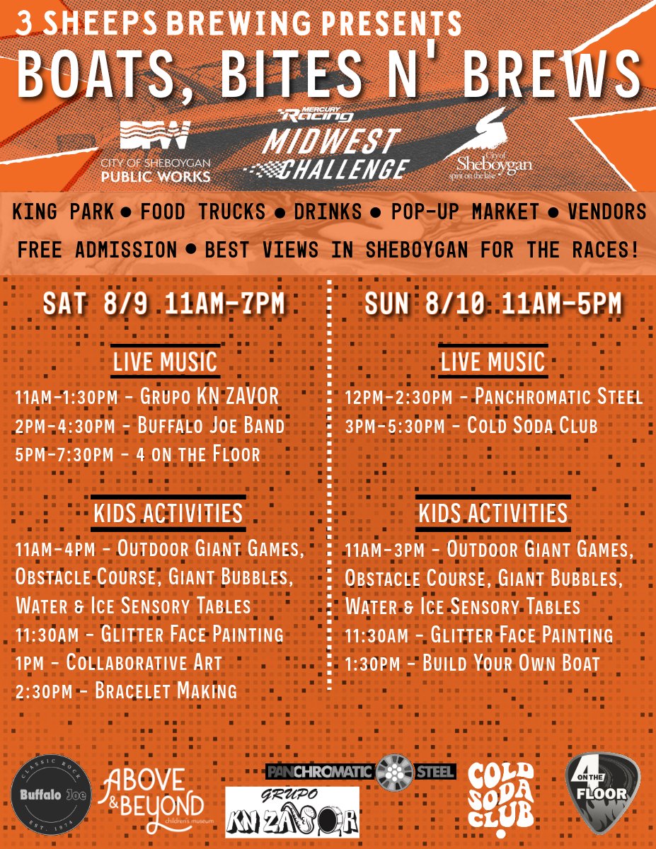 🚤 The City of Sheboygan has partnered with 3 Sheeps Brewing to throw a two-day community event at King Park — home to the best views in town for the Mercury Racing Midwest Challenge.

🔗 For additional event details, please visit sheboygandpw.com/news-updates/b…