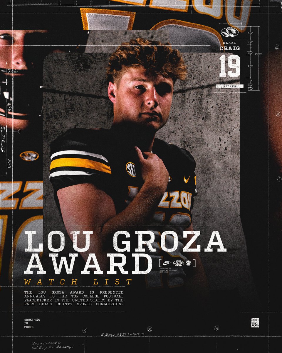 Mizzou Football (@mizzoufootball) on Twitter photo Blake Craig named to the Lou Groza Award watch list
<a href="/LouGroza/">Lou Groza Football</a> X <a href="/blake_craig19/">Blake Craig</a>
#MIZ | #STP Blake Craig named to the Lou Groza Award watch list
<a href="/LouGroza/">Lou Groza Football</a> X <a href="/blake_craig19/">Blake Craig</a>
#MIZ | #STP