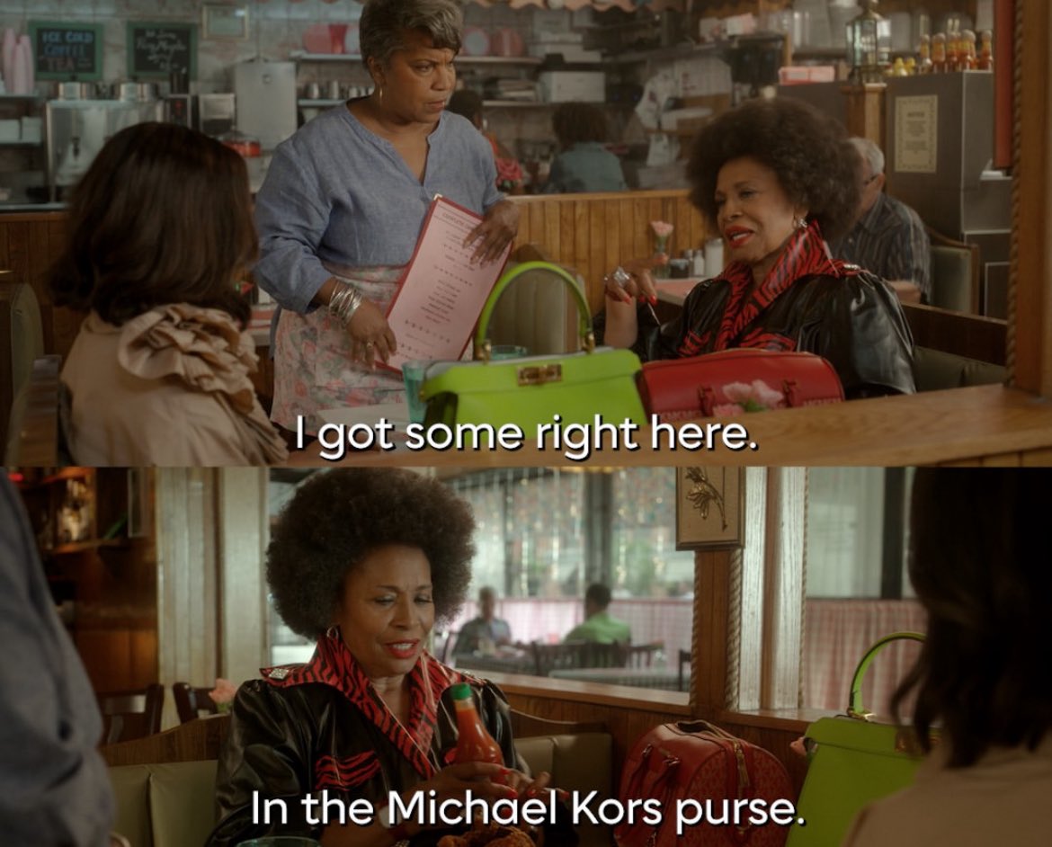 sdpez's tweet image. I need #AndJustLikeThat to end with the diva Lucille and her Michael Purse chillin with the gurls