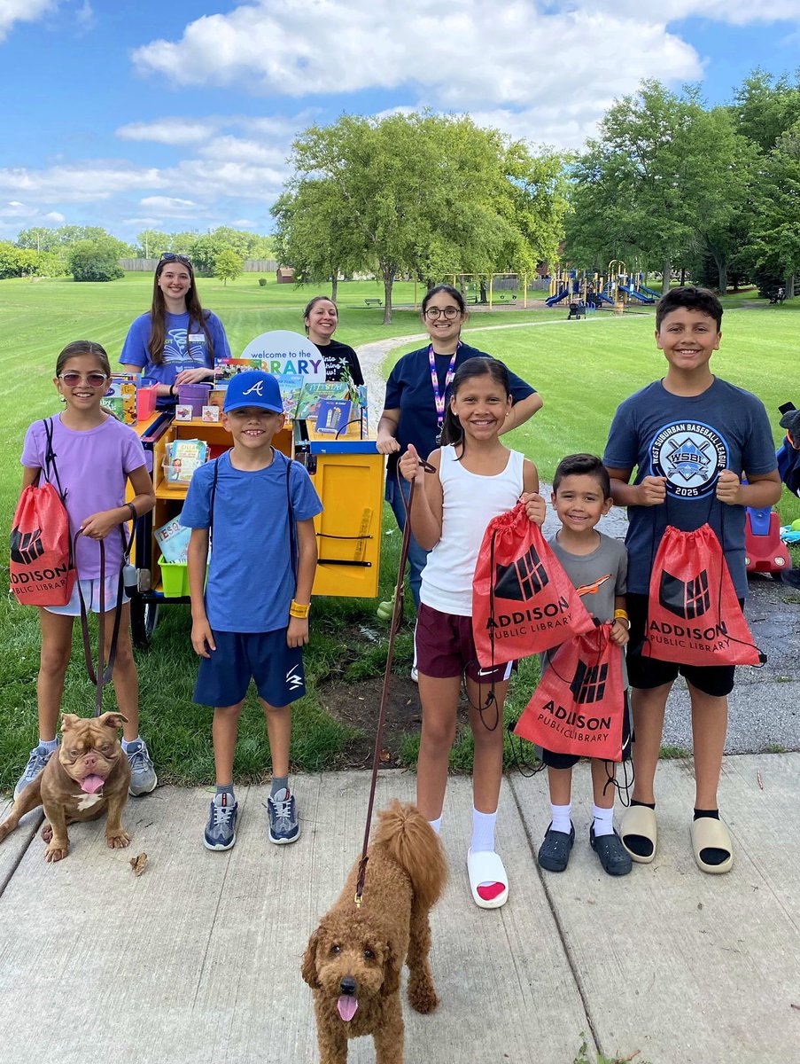 Farmwood Park, you were amazing! We loved meeting our neighbors (and furry friends! 🐾) during our first visit there with the book bike. Can’t wait to come back!

See all of our upcoming park visits at addisonlibrary.org/community