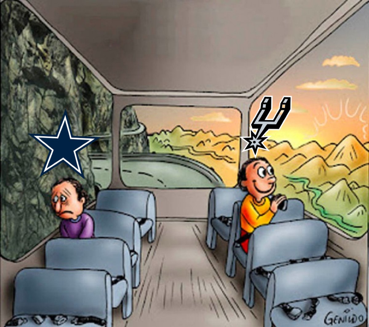 SleeperSpurs's tweet image. What it&apos;s like to be a Cowboys fan and a Spurs fan right now (Duality of man) #PorVida #SpursNation #CowboysNation